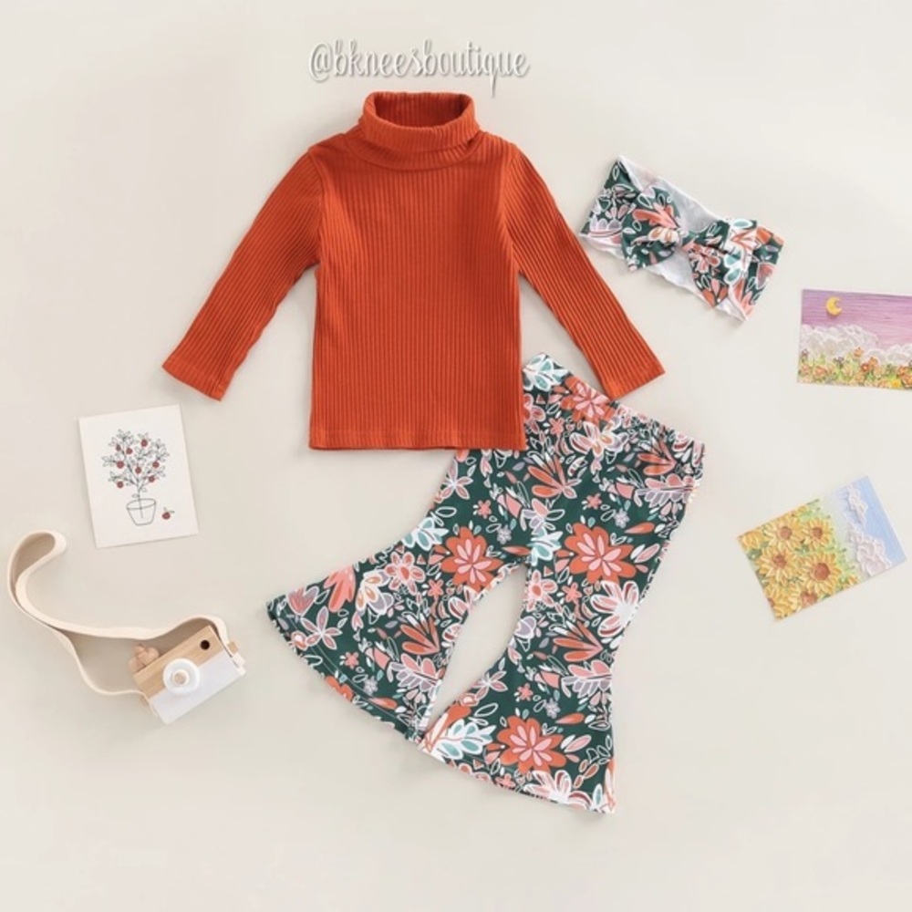 Girl Boutique Autumn Floral Bell Bottom Matching Long Sleeve Set